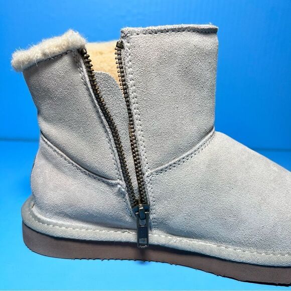 Bearpaw Womens Norah Suede Mid Side Zip Light Grey Boots 7 - Picture 8 of 11